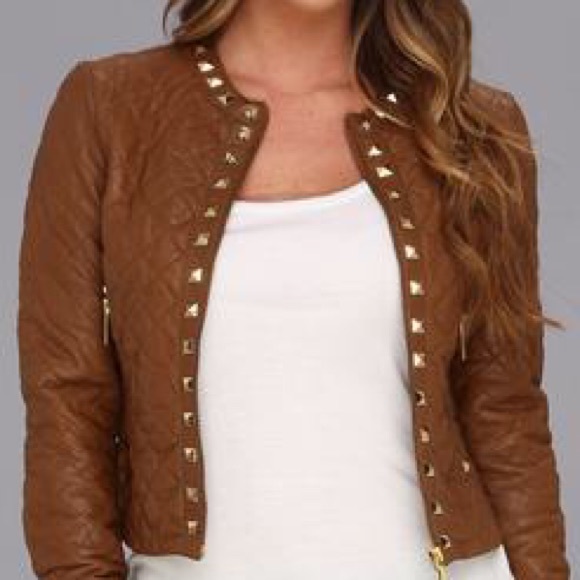 Sale⏰️Rare* MK RUNWAY Michael Kors quilted Leather jacket camel brown - Picture 3 of 7